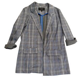 Liverpool Los Angeles Womens Plaid Print Open Front Blazer Blue Size Small S